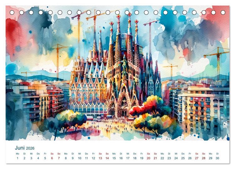 Produktbild: Sehensw&uuml;rdigkeiten in Aquarell (Tischkalender 2026 DIN A5 quer), CALVENDO Monatskalender