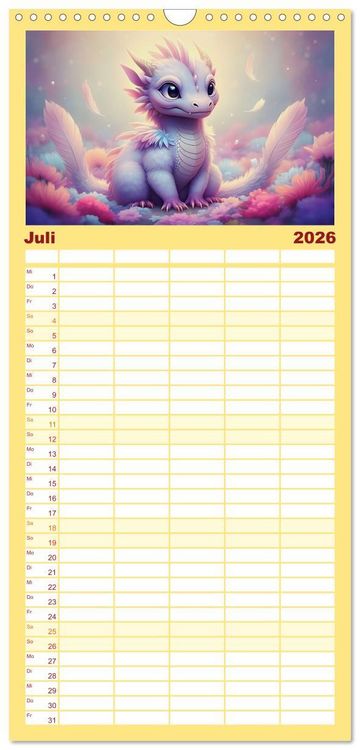 Produktbild: Familienplaner 2026 - S&uuml;&szlig;e Babydrachen mit 5 Spalten (Wandkalender, 21 x 45 cm) CALVENDO