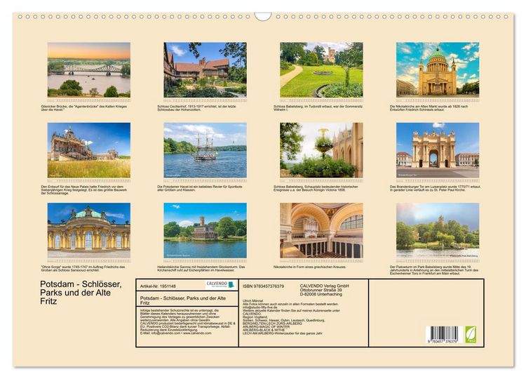 Produktbild: Potsdam - Schl&ouml;sser, Parks und der Alte Fritz (Wandkalender 2026 DIN A2 quer), CALVENDO Monatskalender