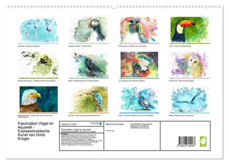 Produktbild: Faszination V&ouml;gel im Aquarell - Expressionistische Kunst von Doris Kr&uuml;ger (hochwertiger Premium Wandkalender 2026 DIN A2 quer), Kunstdruck in Hochglanz