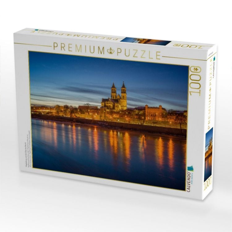 Produktbild: CALVENDO Puzzle Magdeburg und die Elbe bei Nacht | 1000 Teile Lege-Gr&ouml;&szlig;e 64x48cm Foto-Puzzle f&uuml;r gl&uuml;ckliche Stunden