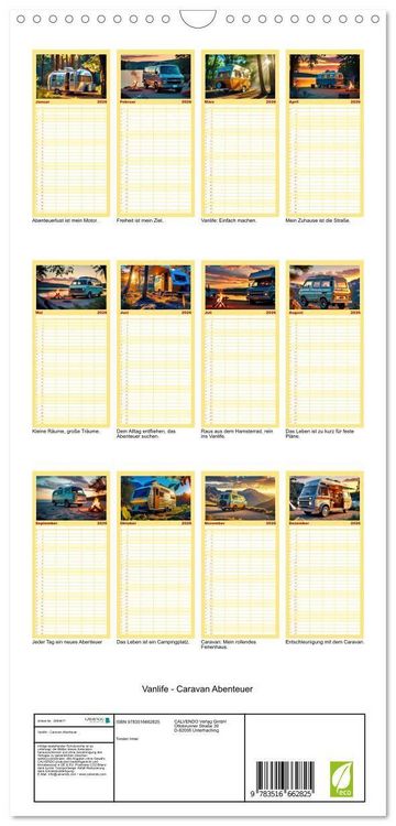 Produktbild: Familienplaner 2026 - Vanlife - Caravan Abenteuer mit 5 Spalten (Wandkalender, 21 x 45 cm) CALVENDO