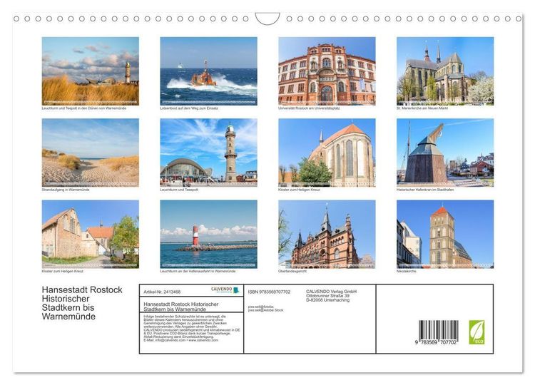 Produktbild: Hansestadt Rostock Historischer Stadtkern bis Warnem&uuml;nde (Wandkalender 2027 DIN A3 quer), CALVENDO Monatskalender