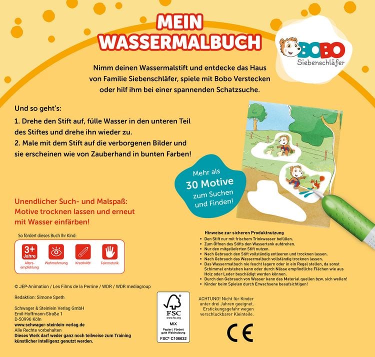 Produktbild: Bobo Siebenschl&auml;fer Mein Wassermalbuch