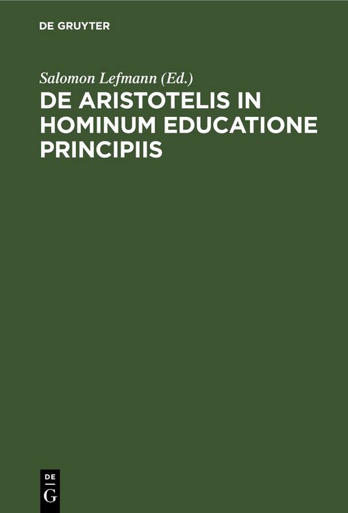 Produktbild: De Aristotelis in hominum educatione principiis