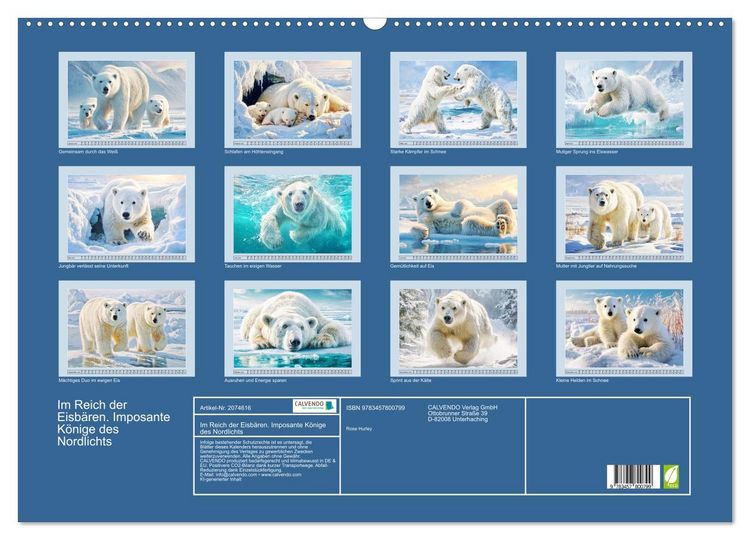 Produktbild: Im Reich der Eisb&auml;ren. Imposante K&ouml;nige des Nordlichts (Wandkalender 2026 DIN A2 quer), CALVENDO Monatskalender