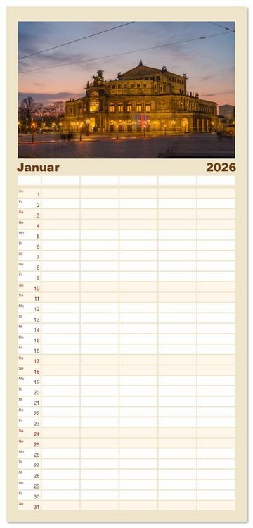 Produktbild: Familienplaner 2026 - Dresden - Sachsens Perle an der Elbe mit 5 Spalten (Wandkalender, 21 x 45 cm) CALVENDO