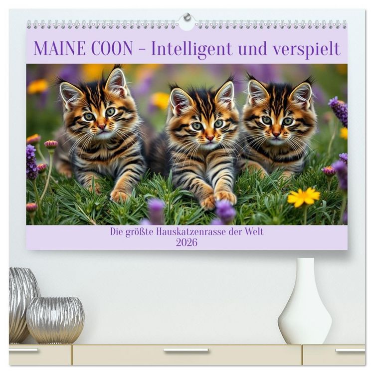 Produktbild: Maine Coon - Intelligent und verspielt (hochwertiger Premium Wandkalender 2026 DIN A2 quer), Kunstdruck in Hochglanz