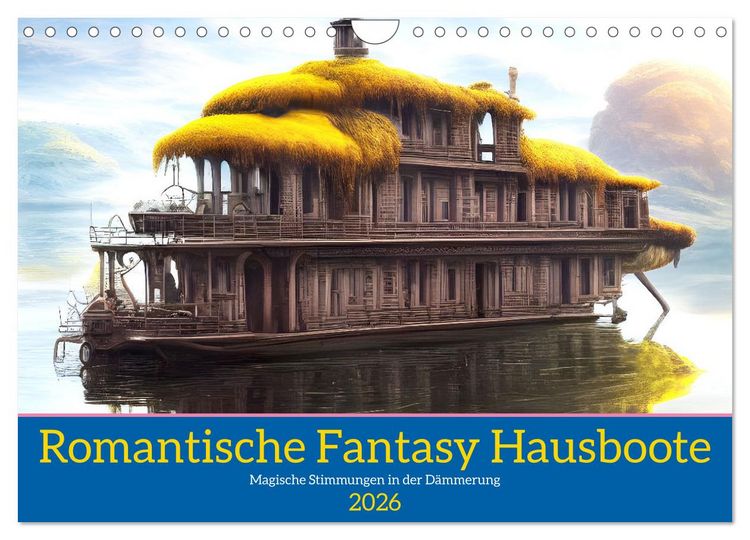 Produktbild: Romantische Fantasy Hausboote Magische Stimmungen in der D&auml;mmerung (Wandkalender 2026 DIN A4 quer), CALVENDO Monatskalender