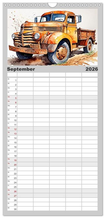 Produktbild: Familienplaner 2026 - Nostalgische Trucks mit 5 Spalten (Wandkalender, 21 x 45 cm) CALVENDO