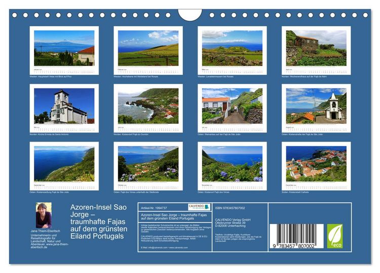 Produktbild: Azoren-Insel Sao Jorge &ndash; traumhafte Fajas auf dem gr&uuml;nsten Eiland Portugals (Wandkalender 2026 DIN A4 quer), CALVENDO Monatskalender