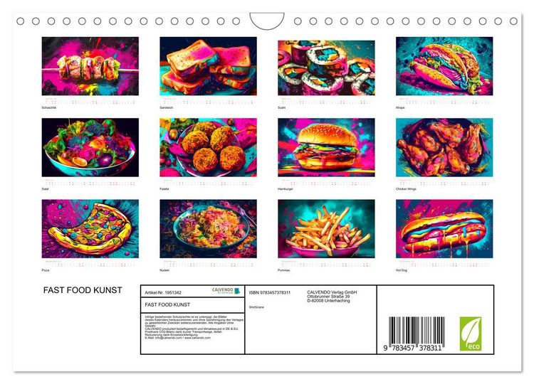 Produktbild: FAST FOOD KUNST (Wandkalender 2026 DIN A4 quer), CALVENDO Monatskalender