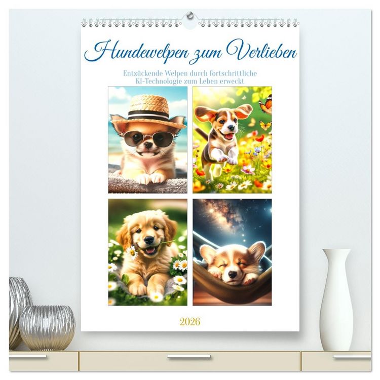 Produktbild: Hundewelpen zum Verlieben (hochwertiger Premium Wandkalender 2026 DIN A2 hoch), Kunstdruck in Hochglanz