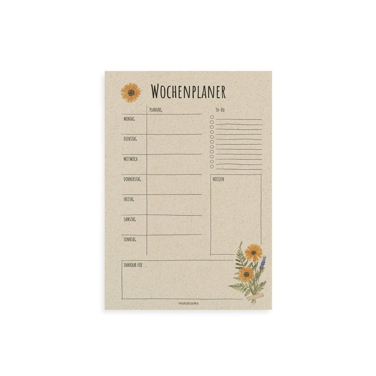 Produktbild: Nachhaltiger A4 Wochenplaner/Terminplaner/To-Do-Liste aus Graspapier (Calendula Gold)