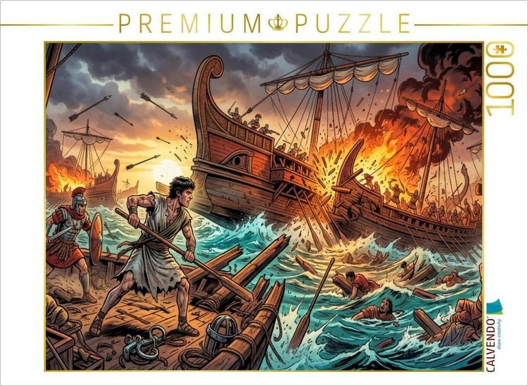 Produktbild: CALVENDO Puzzle Ben Hur &uuml;berlebt die brennende Seeschlacht | 1000 Teile Lege-Gr&ouml;&szlig;e 64x48cm Foto-Puzzle f&uuml;r gl&uuml;ckliche Stunden