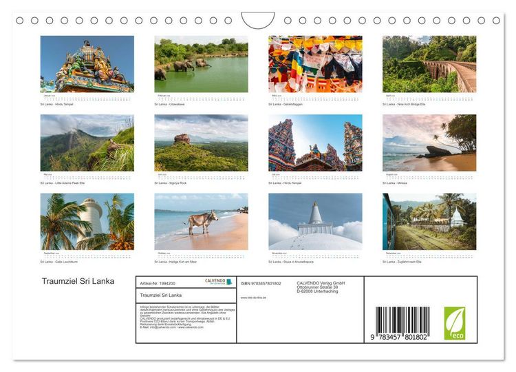Produktbild: Traumziel Sri Lanka (Wandkalender 2026 DIN A4 quer), CALVENDO Monatskalender