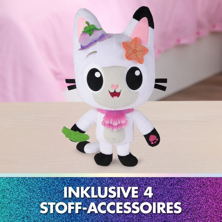 Produktbild: Gabby&lsquo;s Dollhouse: Der Film &ndash; Interaktiver Pl&uuml;sch Panda Pf&ouml;tchen, 33cm mit Tasche & Zubeh&ouml;r