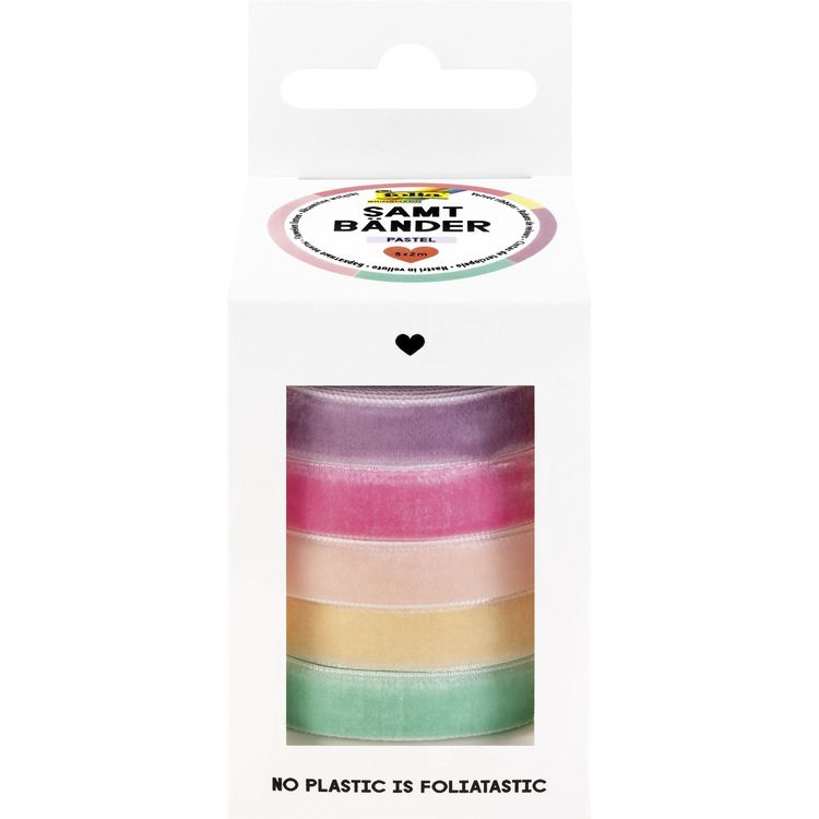 Produktbild: folia Samtb&auml;nder Pastel 5 Farben 10mmx2m 5 St&uuml;ck