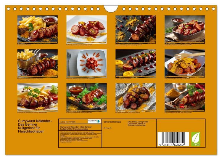 Produktbild: Currywurst Kalender - Das Berliner Kultgericht f&uuml;r Fleischliebhaber (Wandkalender 2026 DIN A4 quer), CALVENDO Monatskalender