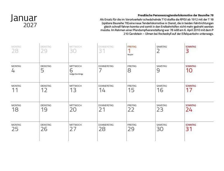 Produktbild: Dampfloks in Farbe 2027 Eintragkalender
