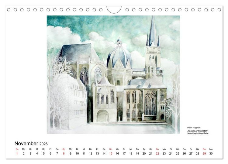 Produktbild: Pinselspuren einer Deutschlandreise - 12 Aquarelle von Dieter Klapproth (Wandkalender 2026 DIN A4 quer), CALVENDO Monatskalender