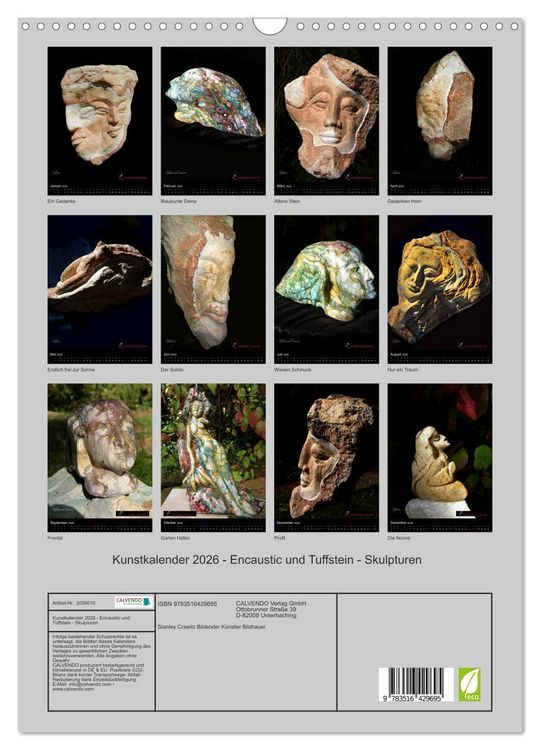 Produktbild: Kunstkalender 2026 - Encaustic und Tuffstein - Skulpturen (Wandkalender 2026 DIN A3 hoch), CALVENDO Monatskalender