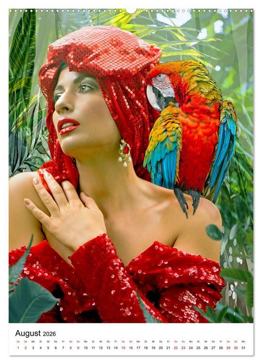 Produktbild: Models und Papageien - Artwork (hochwertiger Premium Wandkalender 2026 DIN A2 hoch), Kunstdruck in Hochglanz
