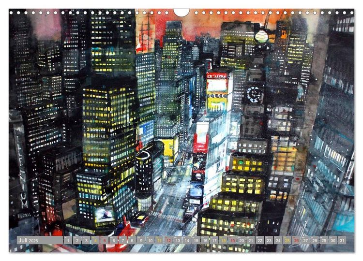Produktbild: New York Watercolor Citylights (Wandkalender 2026 DIN A3 quer), CALVENDO Monatskalender
