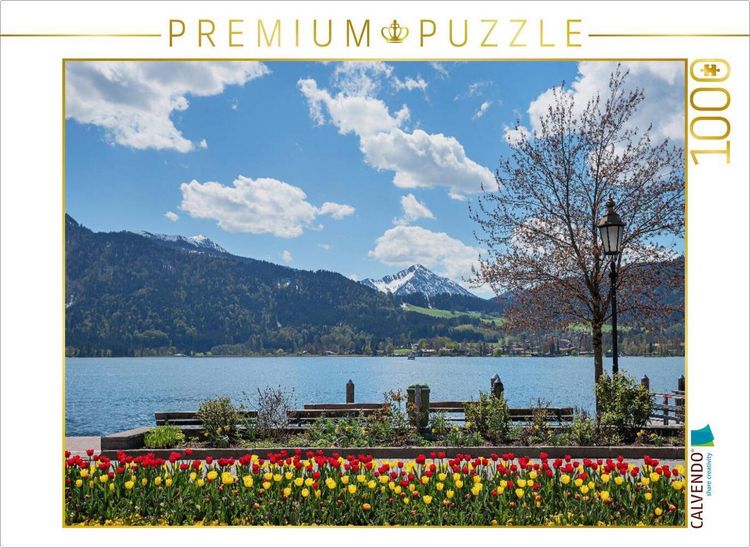 Produktbild: CALVENDO Puzzle Fr&uuml;hlingshaftes Seeufer am Kurort Tegernsee | 1000 Teile Lege-Gr&ouml;&szlig;e 64x48cm Foto-Puzzle f&uuml;r gl&uuml;ckliche Stunden