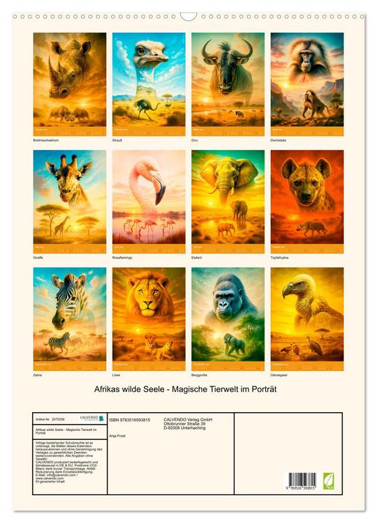 Produktbild: Afrikas wilde Seele - Magische Tierwelt im Portr&auml;t (Wandkalender 2026 DIN A2 hoch), CALVENDO Monatskalender
