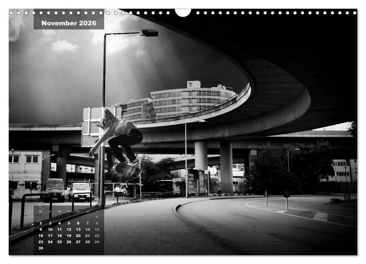Produktbild: Skateboarden in Schwarz-Wei&szlig; (Wandkalender 2026 DIN A3 quer), CALVENDO Monatskalender