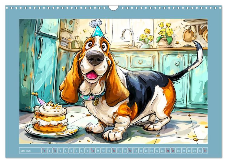 Produktbild: Basset Fun. Niedliche Hunde Cartoons zum Schmunzeln (Wandkalender 2026 DIN A3 quer), CALVENDO Monatskalender