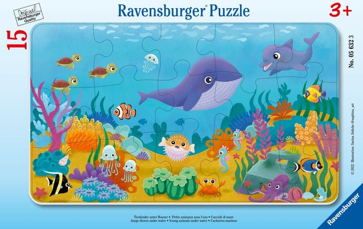 Produktbild: Rahmenpuzzle Ravensburger Tierkinder unter Wasser 15 Teile