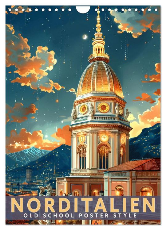 Produktbild: Norditalien - Old School Poster Style (Wandkalender 2026 DIN A4 hoch), CALVENDO Monatskalender