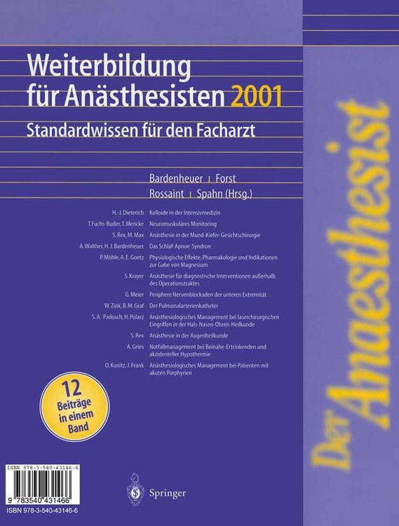 Produktbild: Der Anaesthesist Weiterbildung f&uuml;r An&auml;sthesisten 1997