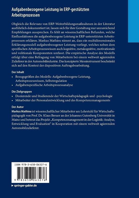 Produktbild: Aufgabenbezogene Leistung in ERP-gest&uuml;tzten Arbeitsprozessen