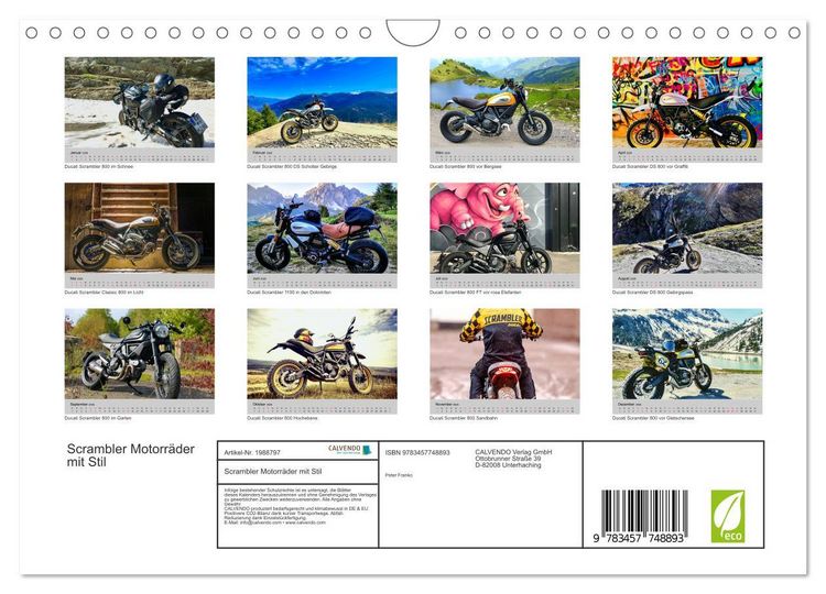 Produktbild: Scrambler Motorr&auml;der mit Stil (Wandkalender 2026 DIN A4 quer), CALVENDO Monatskalender