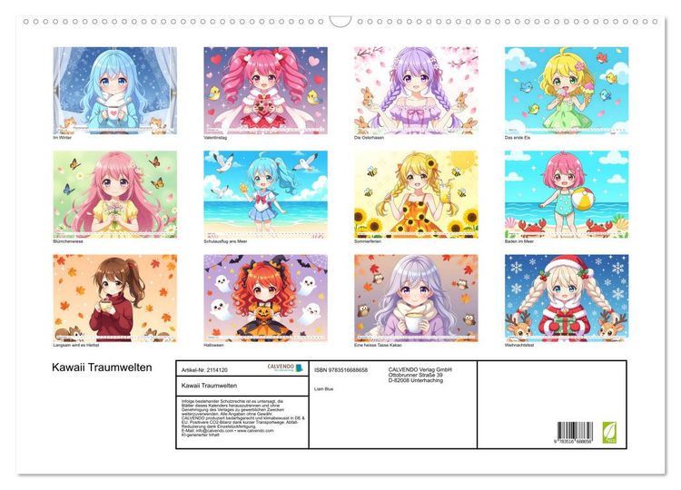 Produktbild: Kawaii Traumwelten (Wandkalender 2026 DIN A2 quer), CALVENDO Monatskalender