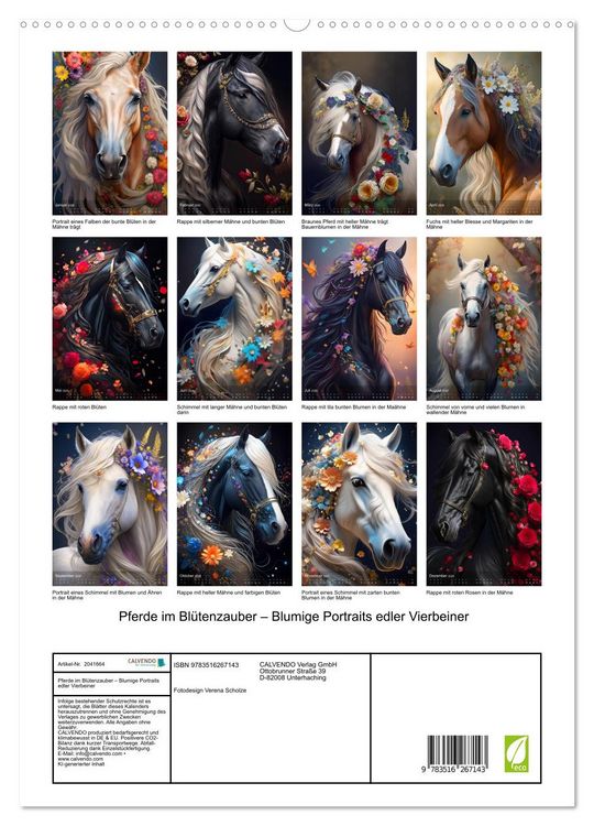 Produktbild: Pferde im Bl&uuml;tenzauber &ndash; Blumige Portraits edler Vierbeiner (hochwertiger Premium Wandkalender 2026 DIN A2 hoch), Kunstdruck in Hochglanz