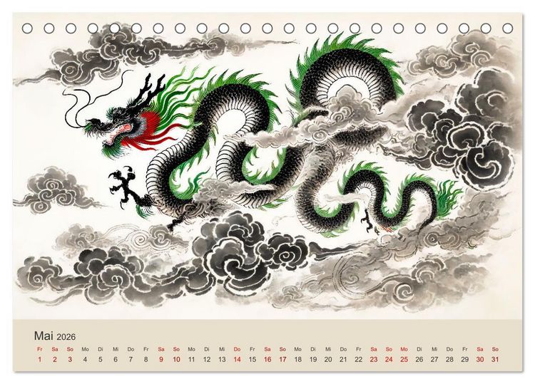 Produktbild: Chinesische Tierkreiszeichen - Kunstvolle KI-Tuschemalerei des Ostens (Tischkalender 2026 DIN A5 quer), CALVENDO Monatskalender