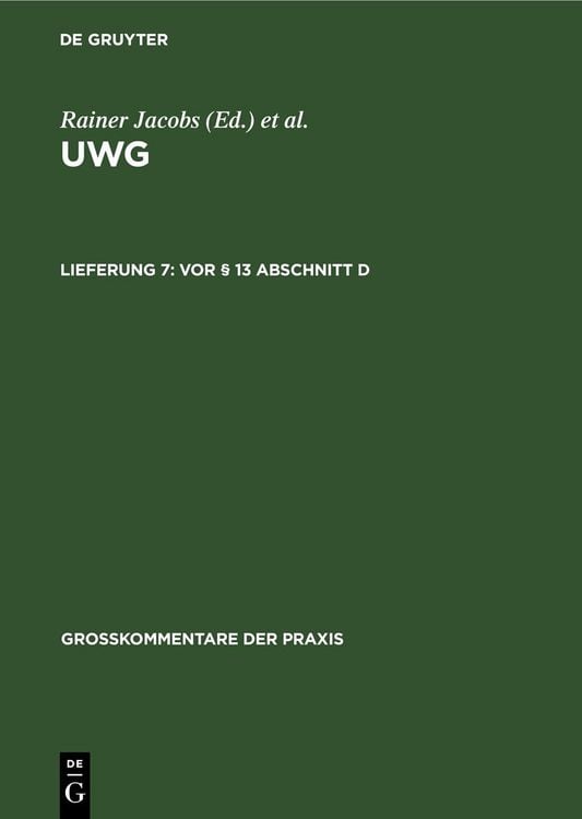 Produktbild: Vor &sect; 13 Abschnitt D