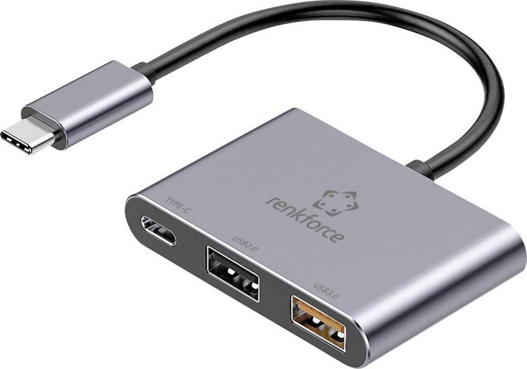 Produktbild: Renkforce RF-6735680 USB-Hub 2+1 Port USB-A, USB-C&reg; USB 3.2 Gen2 10 GBit/s mit USB-C&reg; Stecker Grau RF-TCH-100
