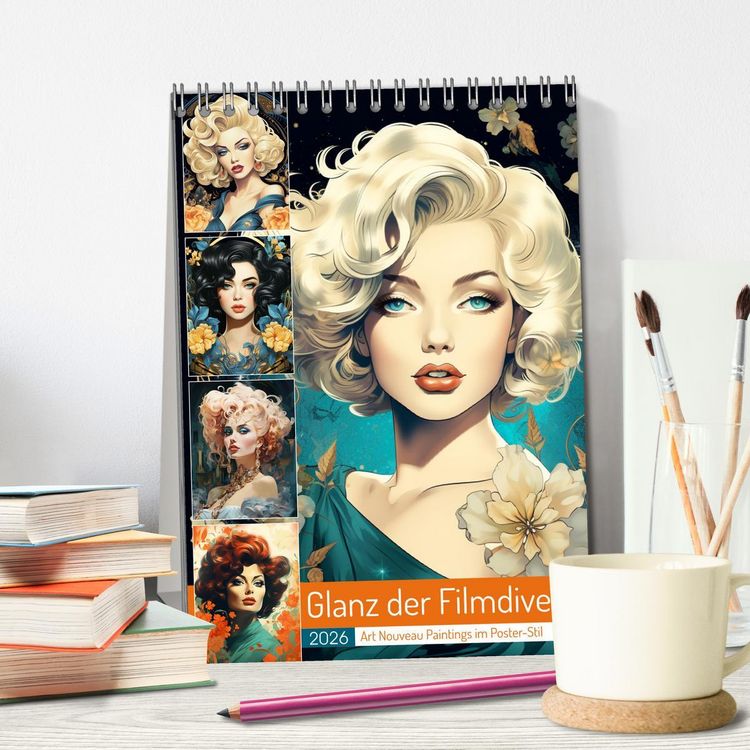 Produktbild: Glanz der Filmdiven. Art Nouveau Paintings im Poster-Stil (Tischkalender 2026 DIN A5 hoch), CALVENDO Monatskalender
