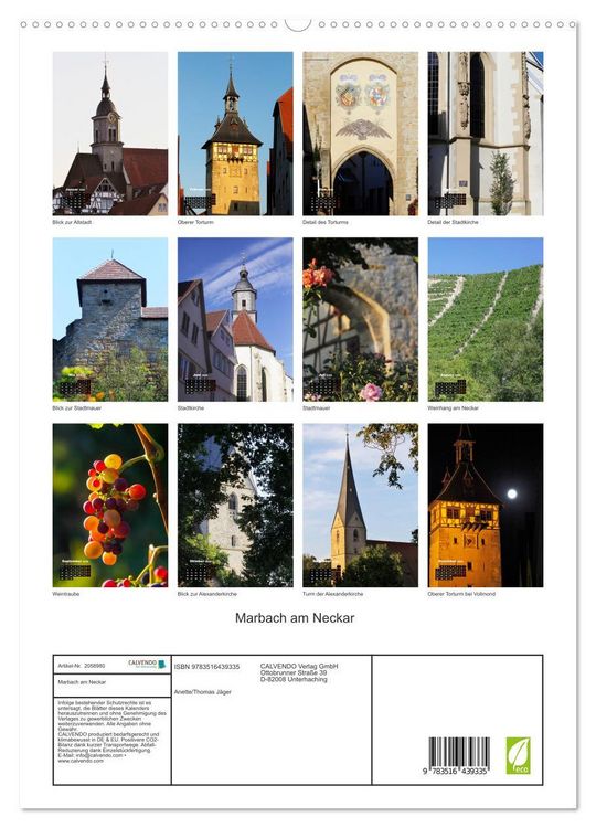 Produktbild: Marbach am Neckar (hochwertiger Premium Wandkalender 2026 DIN A2 hoch), Kunstdruck in Hochglanz