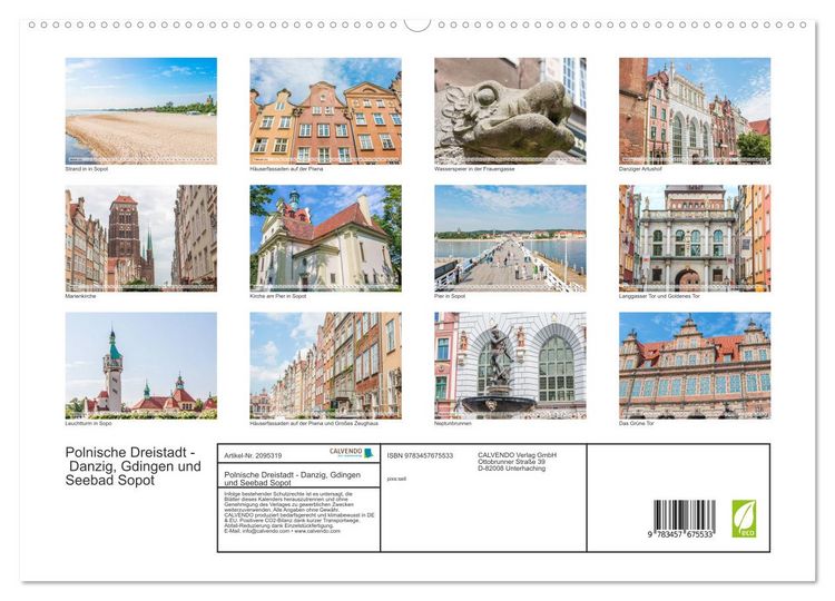 Produktbild: Polnische Dreistadt - Danzig, Gdingen und Seebad Sopot (hochwertiger Premium Wandkalender 2026 DIN A2 quer), Kunstdruck in Hochglanz