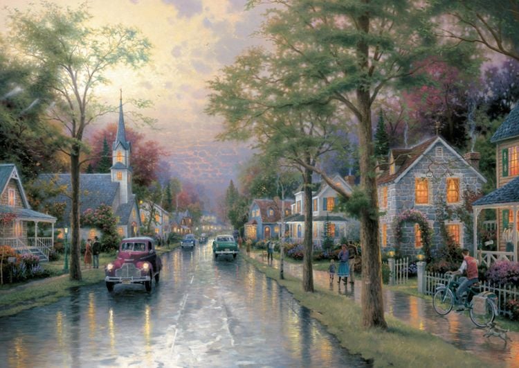 Produktbild: Puzzle Schmidt Spiele Thomas Kinkade: Morgen in der kleinen Stadt 1000 Teile