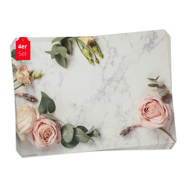Produktbild: Tischsetmacher Tischsets Rosen auf Marmor, aus hochwertigem Vinyl (4 St&uuml;ck), 44 x 32 cm