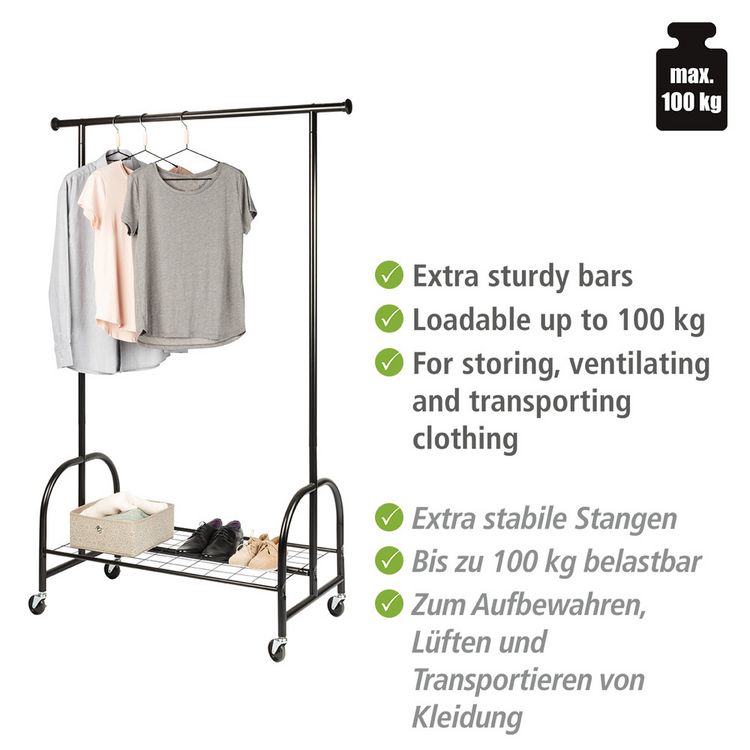 Produktbild: Kleiderst&auml;nder Mod. Profi Schwarz, Kleiderstangen mit Rollen