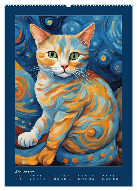 Produktbild: Katzen im Farbenspiel (Wandkalender 2026 DIN A2 hoch), CALVENDO Monatskalender