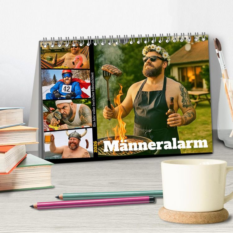 Produktbild: M&auml;nneralarm - Ein Jahr voller herrlicher M&auml;nnlichkeit (Tischkalender 2026 DIN A5 quer), CALVENDO Monatskalender